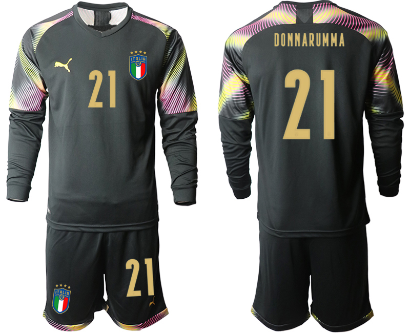 Men 2021 European Cup Italy black goalkeeper Long sleeve #21 soccer jerseys